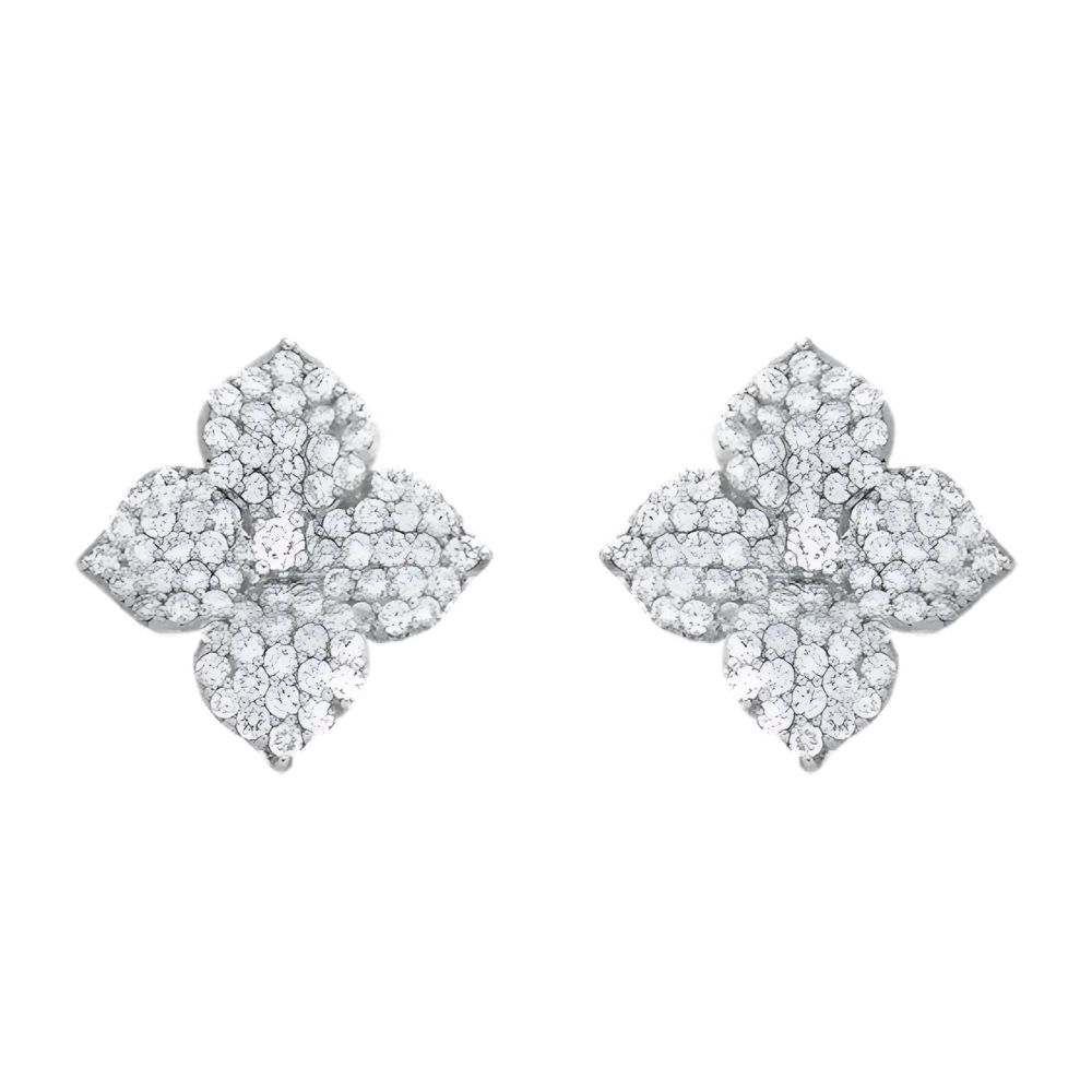 Piranesi 18k White Gold Fiore Large White Diamond Flower Earrings